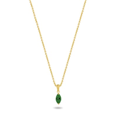 New Bling 9NBG-0680 Gouden Ketting met Hanger- Zirkonia - 8,5x4mm - Ovaal - Groen - Ankerschakel - 39+3+3cm - 0,87 Dikte - 14 Karaat - Goud