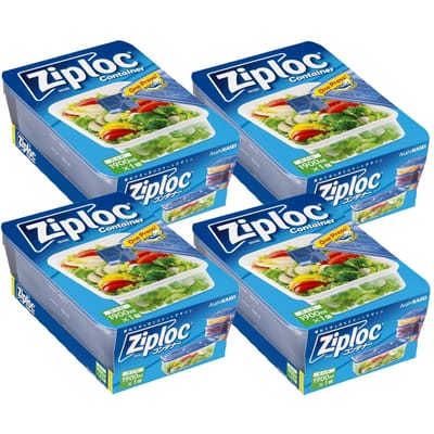Boîte Rectangulaire Ziploc 1900ml Grande Boîte de Conservation Alimentaire Congélateur Micro-ondes Sûr Plastique Transparent Cuisine Lot de 4 Asahi Kasei Japon
