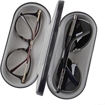 Brillenkoker - Dubbele brillenkoker - met spiegel - 2-in-1 dubbelzijdige draagbare brillenkoker - beschermt twee brillen - opbergset voor zonnebrillen - reisset - Unisex - dubbelzijdig en dubbel gebruiksontwerp - 15.8*7 cm - zwart