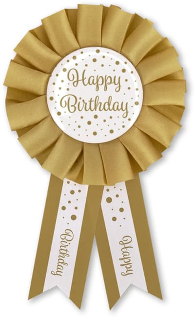 Q2P - Happy Birthday Rozet - Verjaardag Versiering - Wit & Goud - Feest - Buttons - Rosette