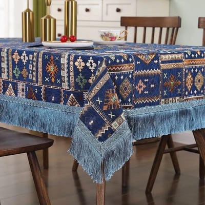 Geometrische Patronen Chenille Tafelkleed Kwastrand Geborduurd Eettafelkleed Rechthoekig Dik Slijtvast Tafelkleed 90x90cm 1pcs