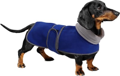 Warm Thermisch Gevoerd Jack voor Teckels met Fleece Voering, Verstelbare Buitenjas voor Honden in Blauw - Ideaal voor Koude Dagen en Wandelen