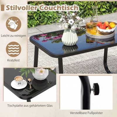 Tuinmeubelset 4-delig 114 x 77 x 75 cm – Metalen Frame & Gehard Glazen Tafel – Weerbestendige Terrasset met Bank en Stoelen – Bruin | Nicolehome