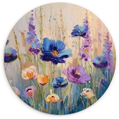WallCircle® Wandcirkel 120x120 cm - Muurcirkel Zomers - Wilde bloemen - Penseelstreken - Muurdecoratie woonkamer - Wanddecoratie slaapkamer - Kamer decoratie accessoires - Ronde schilderijen XXL