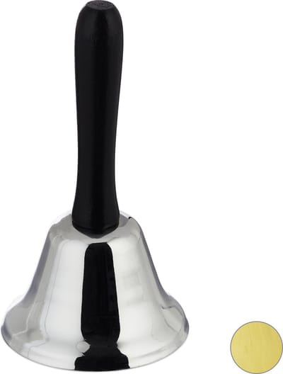 handbel - houten handvat - tafelbel - schoolbel - 12 cm - zilver