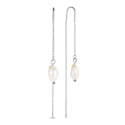 CO88 Collection 8CE-70429 Stalen Oorbellen - Dames - Parel - 7,5 x 6 mm - Doortrekoorbel - 7,5 cm - Staal - Zilverkleurig