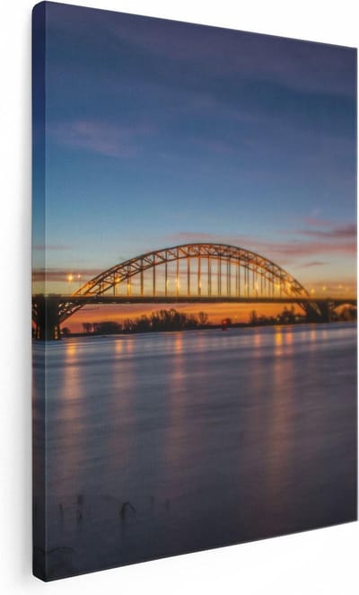 Artaza Canvas Schilderij Nijmegen - 30x40 cm - Klein - Wanddecoratie Brug - Muurdecoratie Zonsondergang - Kamer Accessoires Skyline