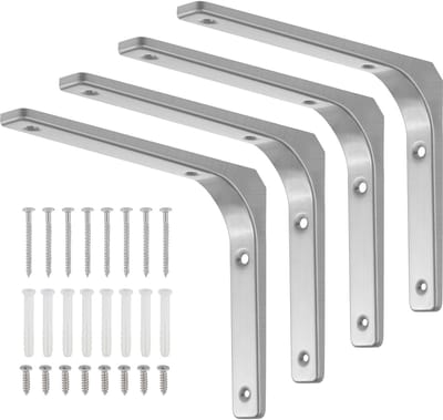 Dailygoods- Plankdragers Heavy Duty - 4 Stuks - Roestvrij Staal - 200 x 250 mm - Draagkracht 50-70 kg - Inclusief Schroeven en Pluggen - Planksteunen