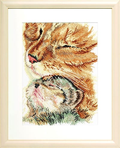 Pako Borduurpakket - telpatroon met codekaart - poes met haar kitten - 237.092 - voorgesorteerd garen - Aida - 22 x 30 cm - DIY kit