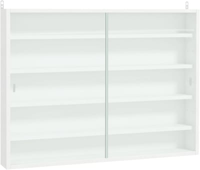Roossentials wandvitrine - Vitrinekast - Opbergkast - Muurkast - Kast voor aan de muur - Met 4 planken - Met glas - Voor collecties - Wit
