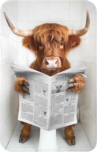 WC mat 50x80 cm - Antislip - Schotse Hooglander - Dier - Krant - Toilet - Toiletmat - Vloermat - Douchemat - Toilet tapijt - Toiletmatten