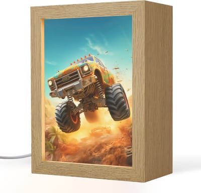 Nachtlampje 15x20 cm - Kinder lampje - Monstertruck - Kind - Jongen - Auto - Tafellamp kinderkamer - Slaapkamer lamp - Bedlamp kinderen - Kinderlampje stopcontact - Wandlamp babykamer - Nachtlampjes