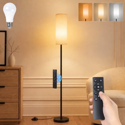 MUPOO Landelijke vloerlamp met Magnetische Afstandsbediening- Hoeklamp Ruimtebesparend - Minimalist Staande Lamp met Linnen Kap 173cm - Inclusief Lamp - Voetschakelaar -voor Woonkamer & Kantoor