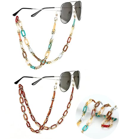 Brilketting voor dames - 2 stuks - Luxe Brillenkoord - Gekleurd Zonnebrilkoord - Zonnebrilkoord - acryl - Brilketting - Retro Modeaccessoire voor Dames - Brilketting - Koord Bril - voor bril, zonnebril, masker, tas