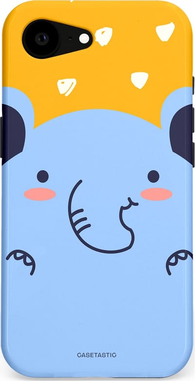Casetastic hoesje geschikt voor Apple iPhone 16e / Apple iPhone 17e - MagSafe - Dubbellaagse bescherming - Knuffel van olifant - Fashion Case - Lichtblauw Okergeel