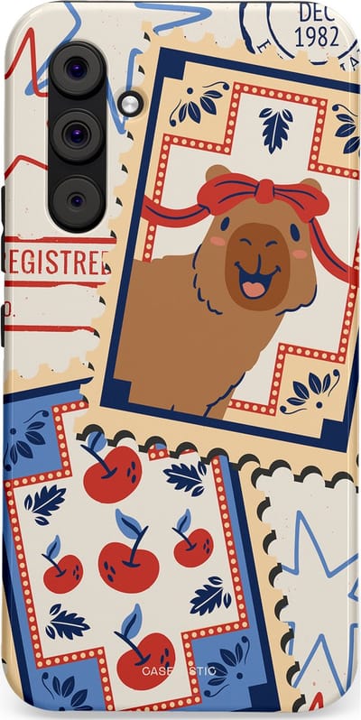 Casetastic hoesje geschikt voor Samsung Galaxy A54 (2023) 5G - Dubbellaagse bescherming - Kerst Capibara Post van de Noordpool - Fashion Case - Lichtgrijs Zand Terracotta