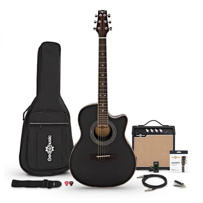 Roundback Elektro-akoestische Gitaar + 15 W Versterkerpakket, Zwart