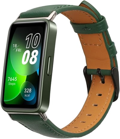 kwmobile lederen horlogebandje geschikt voor Huawei Band 10 / 9 / 8 polsband - Echt leren smartwatch bandje - Activity tracker horloge band in donkergroen