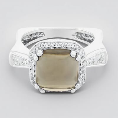 Cavill - 925 Sterling Zilveren Ring met 3,24 ct Rookkwarts en Pavé Witte Topaas - Elegante Braziliaanse Edelsteen - Maat 17