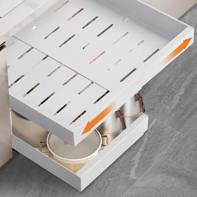 SnelShoppen - 2 stuks telescopische keukenlade-organizer, uittrekbare lade-organizer voor keukenkasten, geen boren en spijkers nodig, ruimtebesparend,