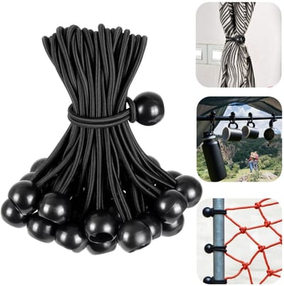 25 stuks Elastische koorden - Bindknopen - Ophangtouwen - Gordijnbinders - Tentbevestigings koorden met kralen - Voor tenten, gordijnen, aanhangers, laptops, bagage (2*15cm - zwart)