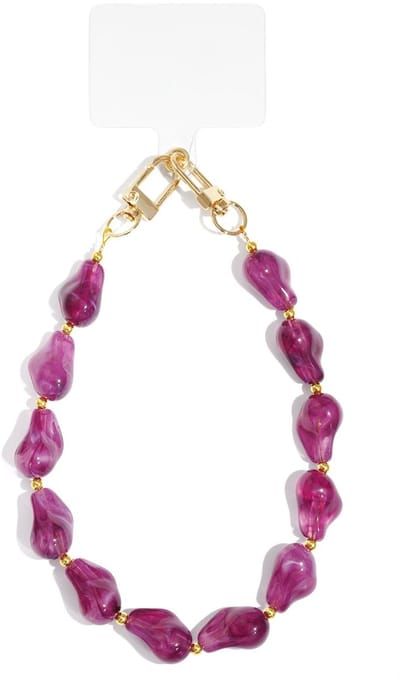 Yehwang - Telefoonkoord - Fuchsia - Roze - Paars - Mobiel Koord - Stenen- Phone Cord Stones - Acryl - Roestvrij Staal