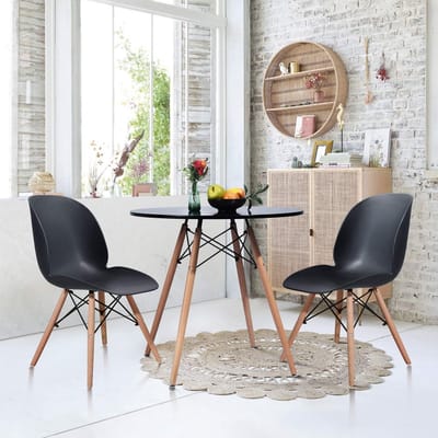 Ronde Scandinavische Eettafel 80 x 80 cm - Keukentafel met Natuurlijke en Zwarte Poten
