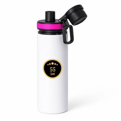 Hacebo® - 55 jaar waterfles met draaidop roze - iemand die 55 jaar is geworden of 55 jaar lang een relatie hebben of getrouwd zijn - verjaardagscadeau - verjaardag - cadeau - kado - geschenk - gift - relatie - water fles - 850ML