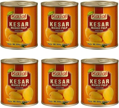 Kesar Premium Mango Puree – 6 x 850 g | Zonder Toevoegingen | Ideaal voor Mango Shakes, Lassi, Desserts & Curry | Natuurlijk & Zoet met Kajal Sticker