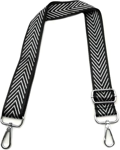 Verstelbare schouderriem in zwart voor tassen, breed 3,8 cm, met zilveren karabijnhaak, ideaal voor damestassen en crossbody tassen