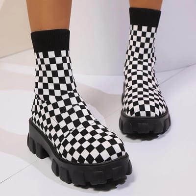 Dames Enkellaarsjes Lichtgewicht Casual Schoenen Dames Mode Soklaarzen Breisel Winter Medium Schacht Platformlaarzen De Mujer 42 black