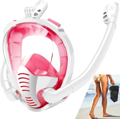 180° Panoramisch Duikmasker Serie - Dubbel Luchtpijp Systeem - Droge Top Technologie - Volledig Gezicht Bedekking - Voor Snorkelen & Freediving - Witroze