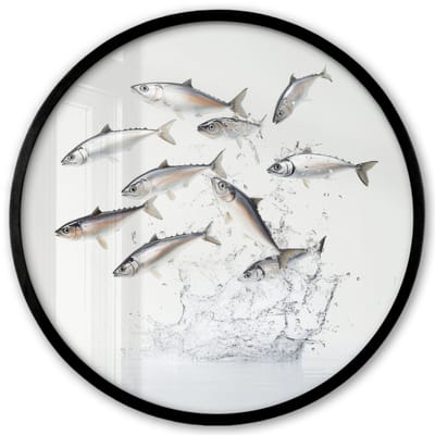 Poster in lijst Rond - Fotolijst 40x40 cm - Posters - Vissen - Water - Wit - Ronde posterlijst zwart - Decoratie - Wanddecoratie woonkamer - Muurdecoratie slaapkamer