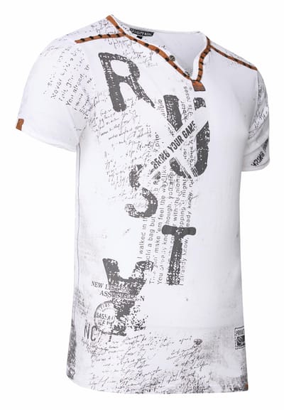 T-shirt met V-hals, suède details en een patroon van klinknagels