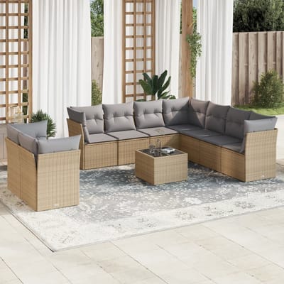 vidaXL - 10-delige - Loungeset - met - kussens - poly - rattan - beige