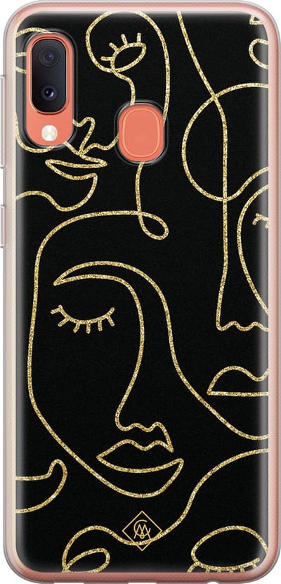Casimoda® hoesje - Geschikt voor Samsung A20e - Abstract Faces - Backcover - Siliconen/TPU - Zwart