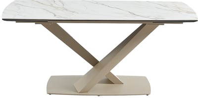 Vente-unique Verlengbare eettafel 6 tot 10 plaatsen van keramiek en metaal - Wit en beige marmereffect - MALATA - Van Pascal Morabito