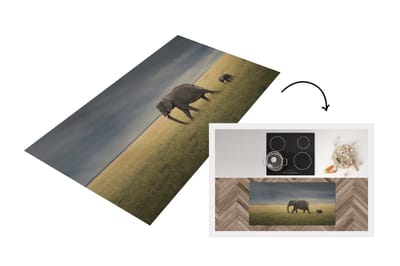 Keukenloper - Loper keuken - Olifanten vluchten voor het slechte weer - 120x60 cm - Keukenloper vinyl