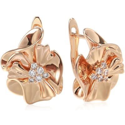 Rose Goud Kleur Vintage Glanzende Bloem Hangende Oorbellen Voor Vrouwen Natuurlijke Zirconia Accessoires Dagelijkse Fijne Sieraden beige
