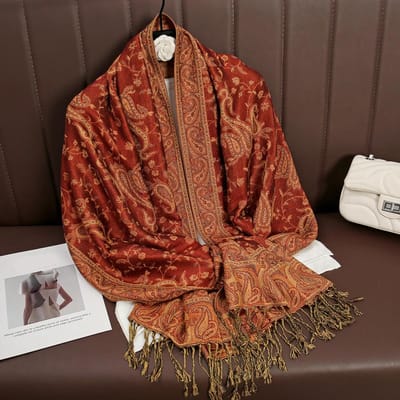 Écharpe Hijab Pashmina Bohème Long Châle Musulman Cachemire Féminin Foulard Turban Doux Enveloppements de Tête pour Femmes Bandeau Luxe brown