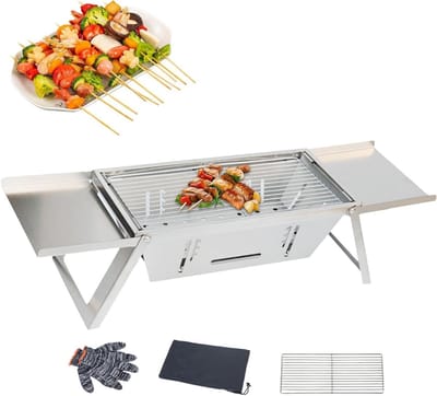 Opvouwbare Houtskoolgrill - Compacte BBQ - Buiten Koken - Lichtgewicht Ontwerp - N.v.t. - Zilver