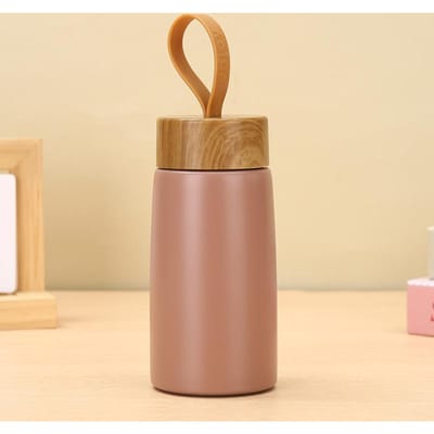 Nouvelle tasse isotherme en acier inoxydable avec couvercle en grain de bois, mini tasse de poche compacte et portable, tasse à café à poignée créative 280ml