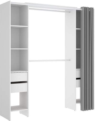 Vente-unique Uitbreidbare open kledingkast met gordijn - L110/178 cm - Wit - LONAZA
