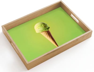 Dienblad hout 40x30 cm - Schootdienblad - Hoorntje - Schepijs - Groen - Borrelplank rechthoek - Plateau dienbladen