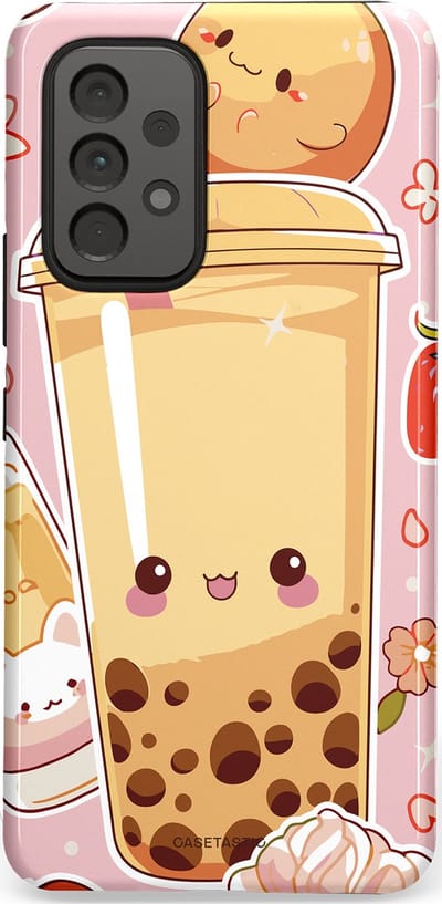 Casetastic Hoesje Geschikt voor Samsung A53 - Stijlvolle Beschermende Duo-layer Case - Kawaii Thee Design - Bubble Tea