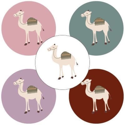 Sluitsticker Groot Retro Pastel Kameel / Dromedaris - 5 assorti | Paars – Rose – Rood – Groen | Verrassen | Bedank kaart | Bedankje | Envelop sticker | Cadeau – Gift – Cadeauzakje | Chique inpakken