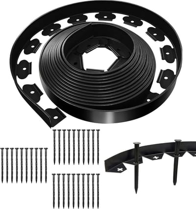Flexibele gazonrand van 10 meter - zwarte kunststof tuinrand - met 30 bevestigingspinnen - voor bloembedden, gazons en bestratingsontwerp - 50 mm hoog