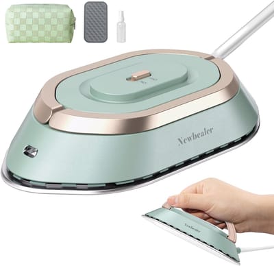 Newbealer Reisstrijkijzer Dual Voltage – Mini Strijkijzer – Kleine Strijkbout – Droogstrijkijzer – Inklapbaar – 120/220 Volt - Groen/Goud