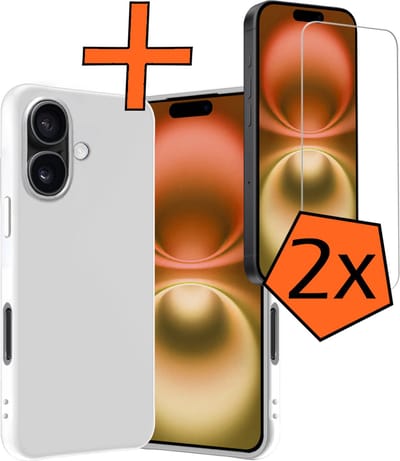 Hoes - Met 2x Screenprotector - Geschikt voor Apple iPhone 16 - Sterk & Shockproof - Back Cover - Siliconen Case - Telefoon Hoes - Wit