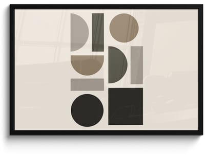 Poster in lijst - Fotolijst 90x60 cm - Posters - Natuurlijke tinten - Grafisch - Verticale compositie - Posterlijst zwart - Decoratie - Wanddecoratie woonkamer - Muurdecoratie slaapkamer